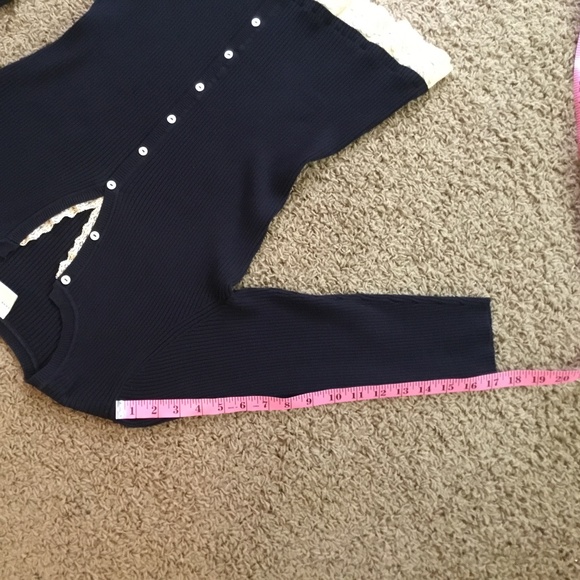 Navy Blue Ribbed Sweater with Buttons & Lace-Med - Picture 6 of 7